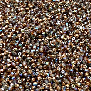 100ks České skleněné broušené ohňovky kulička 2mm čirá/ měděná duha