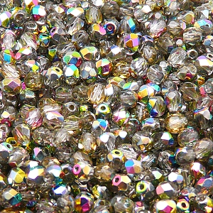 100ks České skleněné broušené ohňovky kulička 4mm čirá/ vitrail polopokov