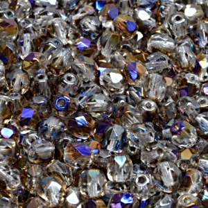 80ks České skleněné broušené ohňovky kulička 5mm čirá/ azuro polopokov