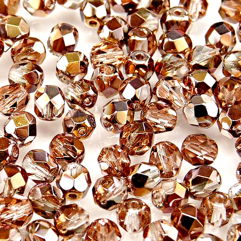 50ks České skleněné broušené ohňovky kulička 6mm čirá/ gold capri polopokov