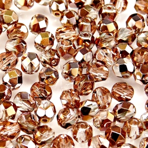 50ks České skleněné broušené ohňovky kulička 6mm čirá/ gold capri polopokov