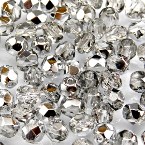 50ks České skleněné broušené ohňovky kulička 6mm čirá/ hliník polopokov