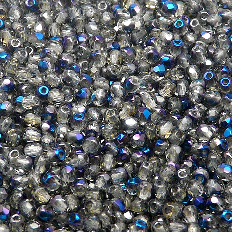 100ks České skleněné broušené ohňovky kulička 3mm čirá/ azuro polopokov