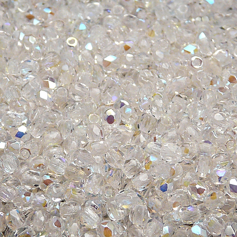 100ks České skleněné broušené ohňovky kulička 3mm čirá/ AB polopokov