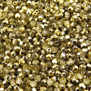 100ks České skleněné broušené ohňovky kulička 3mm čirá/ zlato polopokov