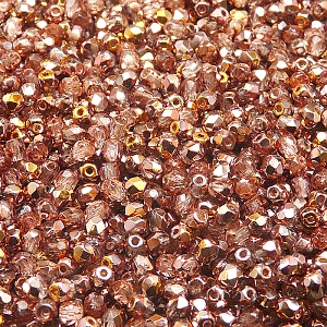 100ks České skleněné broušené ohňovky kulička 3mm čirá/ gold capri polopokov