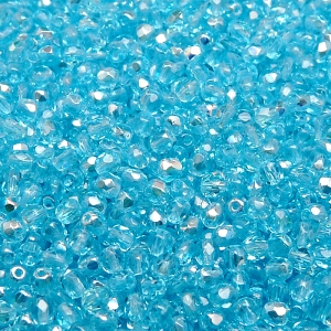 100ks České skleněné broušené ohňovky kulička 3mm světlá akva/ AB polopokov