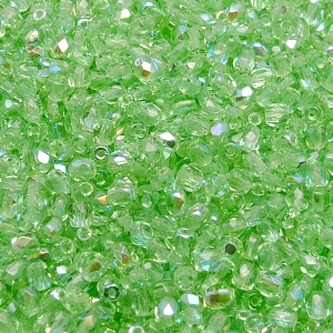 100ks České skleněné broušené ohňovky kulička 3mm zelený peridot/ AB polopokov