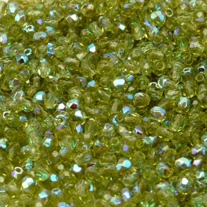 100ks České skleněné broušené ohňovky kulička 3mm olivín/ AB polopokov