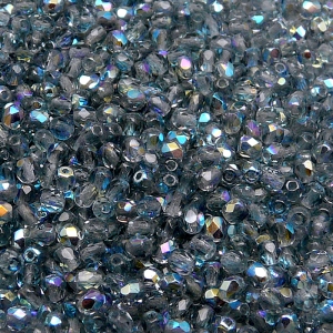 100ks České skleněné broušené ohňovky kulička 3mm montán safír/ AB polopokov