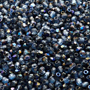 100ks České skleněné broušené ohňovky kulička 3mm safír/ azuro polopokov