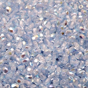 100ks České skleněné broušené ohňovky kulička 3mm světlý safír/ AB polopokov