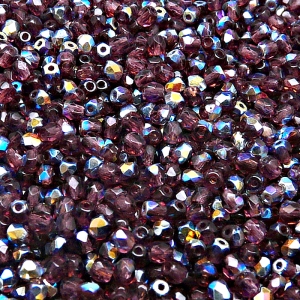 100ks České skleněné broušené ohňovky kulička 3mm ametyst/ AB polopokov