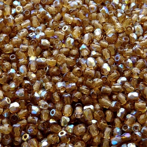 100ks České skleněné broušené ohňovky kulička 3mm kouřový topas/ AB polopokov