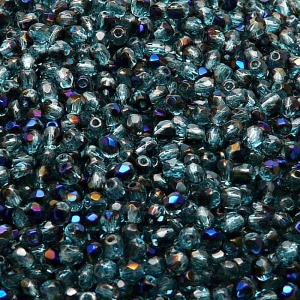 100ks České skleněné broušené ohňovky kulička 3mm světlá akva/ azuro polopokov