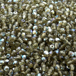 100ks České skleněné broušené ohňovky kulička 3mm kouřová šedá/ AB polopokov