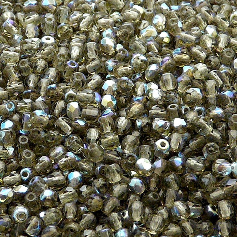 100ks České skleněné broušené ohňovky kulička 3mm kouřová šedá/ AB polopokov