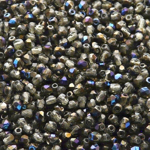 100ks České skleněné broušené ohňovky kulička 3mm kouřová šedá/ azuro polopokov