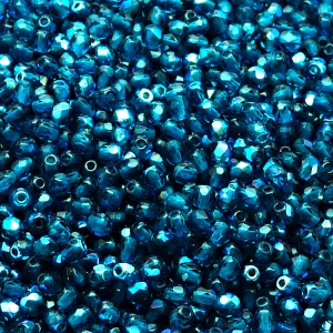 100ks České skleněné broušené ohňovky kulička 3mm tmává akva/ AB polopokov