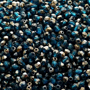 100ks České skleněné broušené ohňovky kulička 3mm tmává akva/ valentinit polopokov