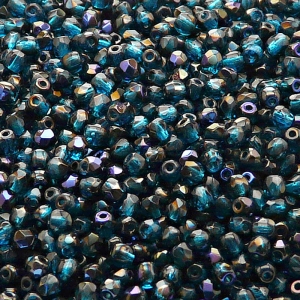 100ks České skleněné broušené ohňovky kulička 3mm tmavá akva/ azuro polopokov