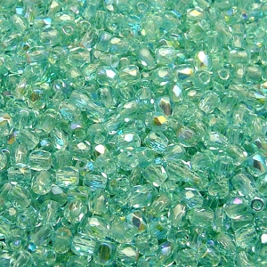 100ks České skleněné broušené ohňovky kulička 3mm světle zelená akva/ AB polopokov