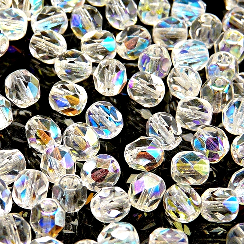 50ks České skleněné broušené ohňovky kulička 6mm čirá/ AB polopokov