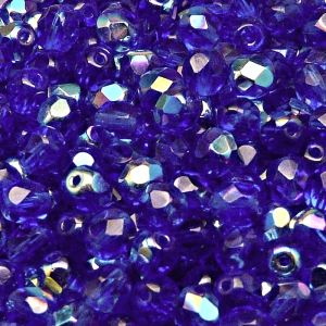 50ks České skleněné broušené ohňovky kulička 6mm modrý kobalt/ AB polopokov