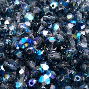 50ks České skleněné broušené ohňovky kulička 6mm montán safír/ AB polopokov