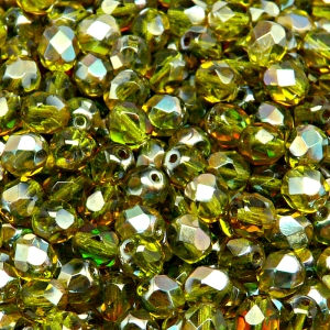 50ks České skleněné broušené ohňovky kulička 6mm olivín/ celsian polopokov