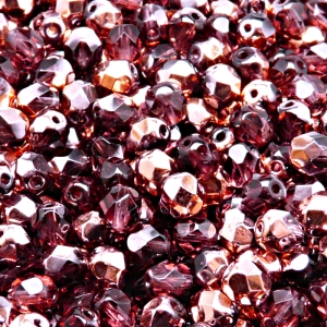 50ks České skleněné broušené ohňovky kulička 6mm ametyst/ gold capri polopokov