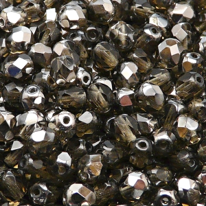 50ks České skleněné broušené ohňovky kulička 6mm kouřová šedá/ chrom polopokov