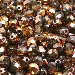 50ks České skleněné broušené ohňovky kulička 6mm kouřová šedá/ sun set polopokov