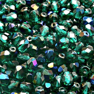 50ks České skleněné broušené ohňovky kulička 6mm emerald/ azuro polopokov