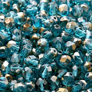 50ks České skleněné broušené ohňovky kulička 6mm světlá akva/ valentinit polopokov