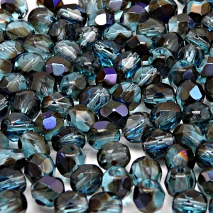 50ks České skleněné broušené ohňovky kulička 6mm světlá akva/ azuro polopokov