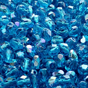 50ks České skleněné broušené ohňovky kulička 6mm akva/ AB polopokov