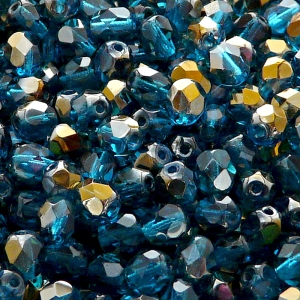 50ks České skleněné broušené ohňovky kulička 6mm akva/ valentinit polopokov