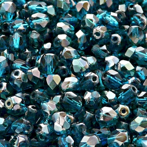 50ks České skleněné broušené ohňovky kulička 6mm akva/ celsian polopokov