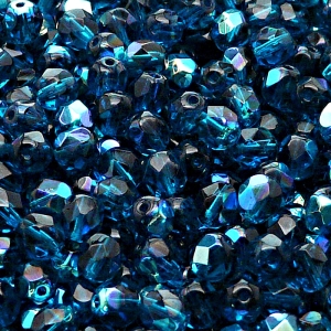 50ks České skleněné broušené ohňovky kulička 6mm tmavá akva/ AB polopokov