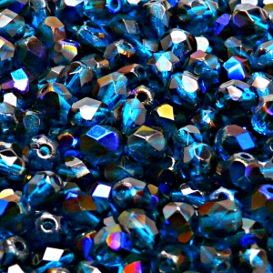 50ks České skleněné broušené ohňovky kulička 6mm tmavá akva/ azuro polopokov