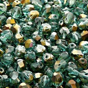 50ks České skleněné broušené ohňovky kulička 6mm světle zelená akva/ valentinit polopokov