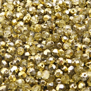 100ks České skleněné broušené ohňovky kulička 4mm čirá/ zlato polopokov