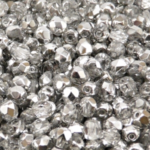 80ks České skleněné broušené ohňovky kulička 5mm čirá/ hliník polopokov