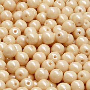50ks České skleněné mačkané korálky kulička 6mm bílá/ béžový listr