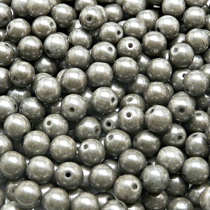 50ks České skleněné mačkané korálky kulička 6mm bílá/ šedý listr