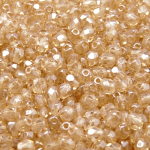 100ks České skleněné broušené ohňovky kulička 4mm čirá/ béžový listr