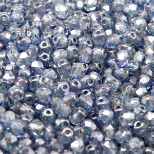 100ks České skleněné broušené ohňovky kulička 4mm čirá/ modrý listr