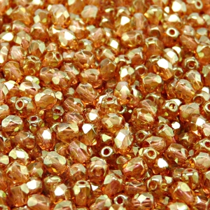 100ks České skleněné broušené ohňovky kulička 4mm čirá/ červený listr