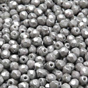 100ks České skleněné broušené ohňovky kulička 4mm bílá/ šedý listr